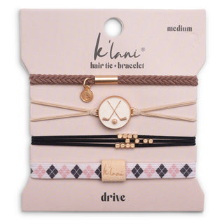 Black and cream K’lani Drive hair tie bracelet set with removable golf ball marker charm