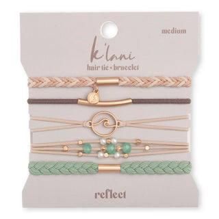 K'lani Reflect Hair Tie Bracelets — stylish bracelets that double as a hair tie holder, available in Small, Medium, and Large sizes
