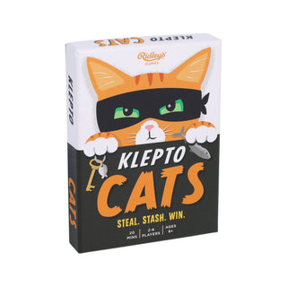 Klepto Cats card game by Ridley's Games — a steal and stash strategy card game for 2–6 players, ages 8 and up.

