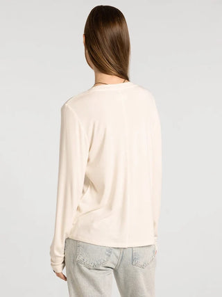 Lauren Top in bone — women's long sleeve scoop neck micro modal top, back view