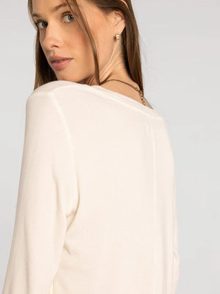 Lauren Top in bone — women's long sleeve scoop neck micro modal top, back close view
