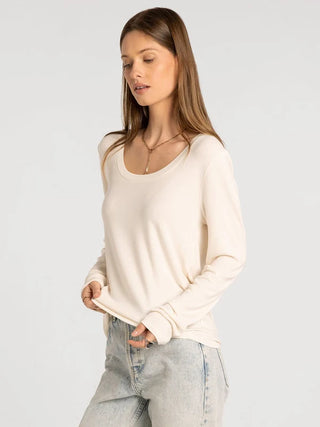Lauren Top in bone — women's long sleeve scoop neck micro modal top, side view