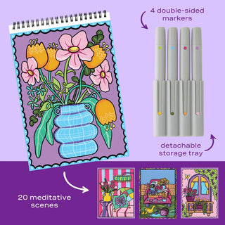 Lifelines FlowArt Color-to-Reveal Fragrant Blooms mindfulness coloring pad with scented markers and hidden reveal artwork details
