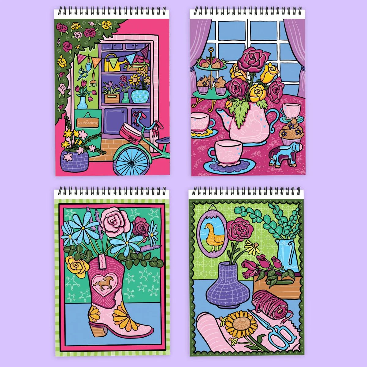 Lifelines FlowArt Color-to-Reveal Fragrant Blooms mindfulness coloring pad with scented markers and hidden reveal artwork examples