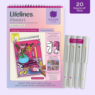 Lifelines FlowArt Color-to-Reveal Fragrant Blooms mindfulness coloring pad with scented markers and hidden reveal artwork