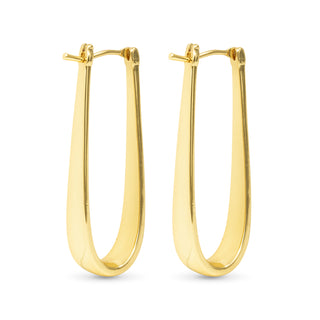 gold elongated oval hoop earrings polished finish