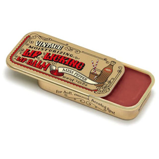 Lip Licking miss pepper flavored organic natural lip balm in vintage slider tin packaging