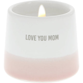 "Love You Mom" wax reveal candle by Pavilion — a unique hidden message candle Mother's Day gift that reveals "You are amazing" as the wax melts
