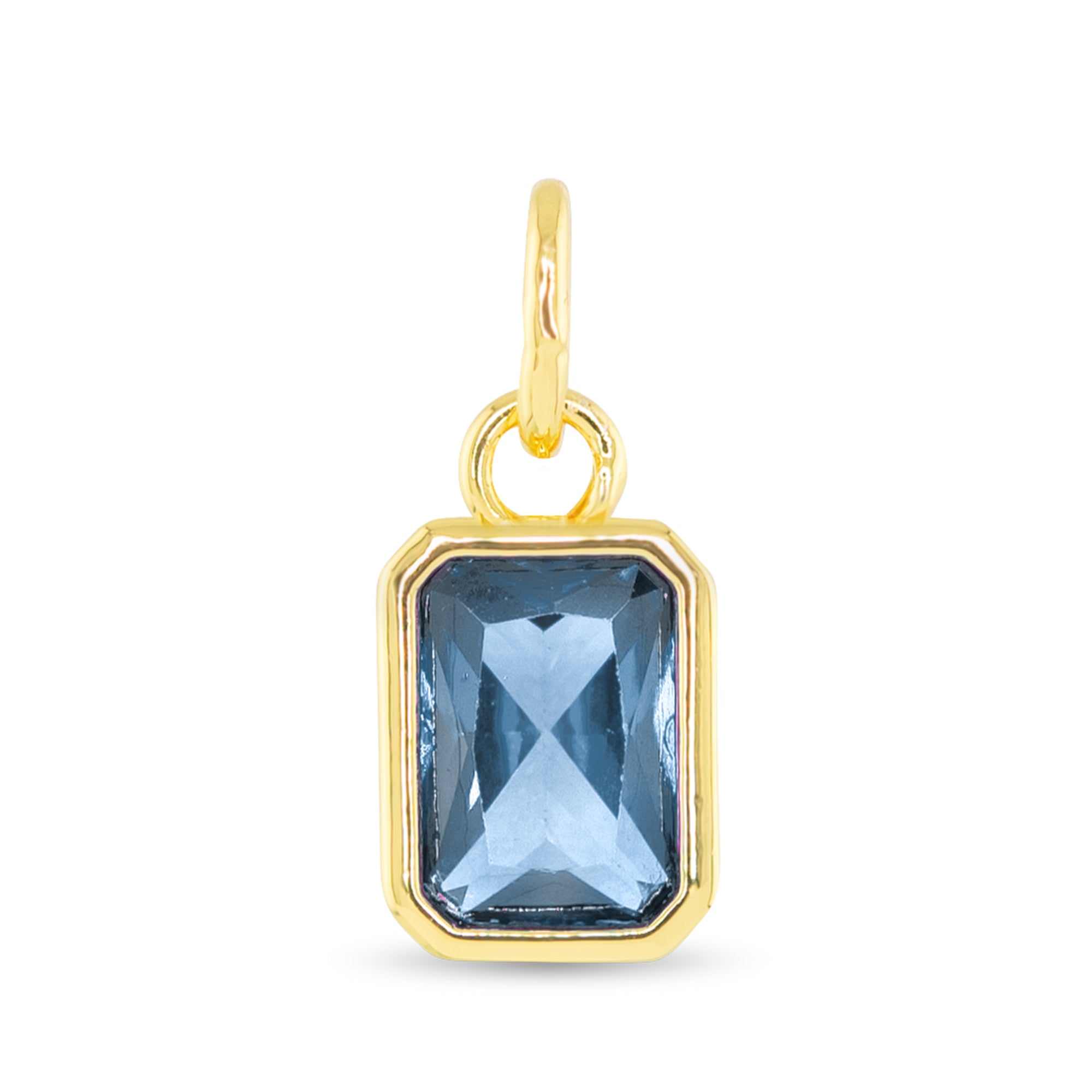 March birthstone charm with aquamarine-inspired blue stone and 18K gold dipped setting
