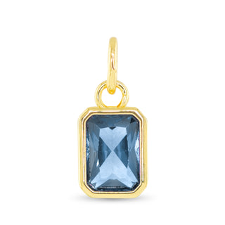 March birthstone charm with aquamarine-inspired blue stone and 18K gold dipped setting