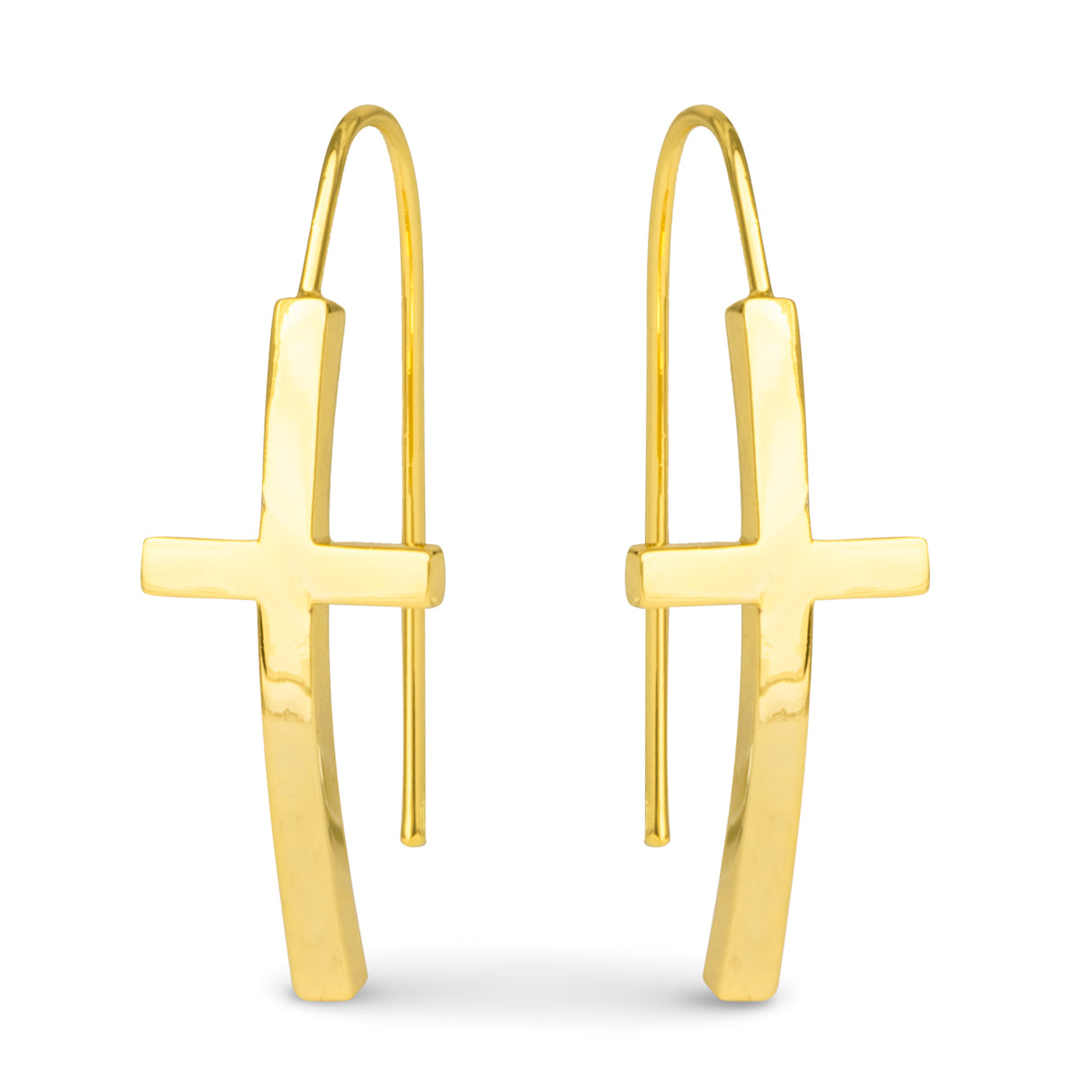 gold polished cross drop earrings minimal dangle style