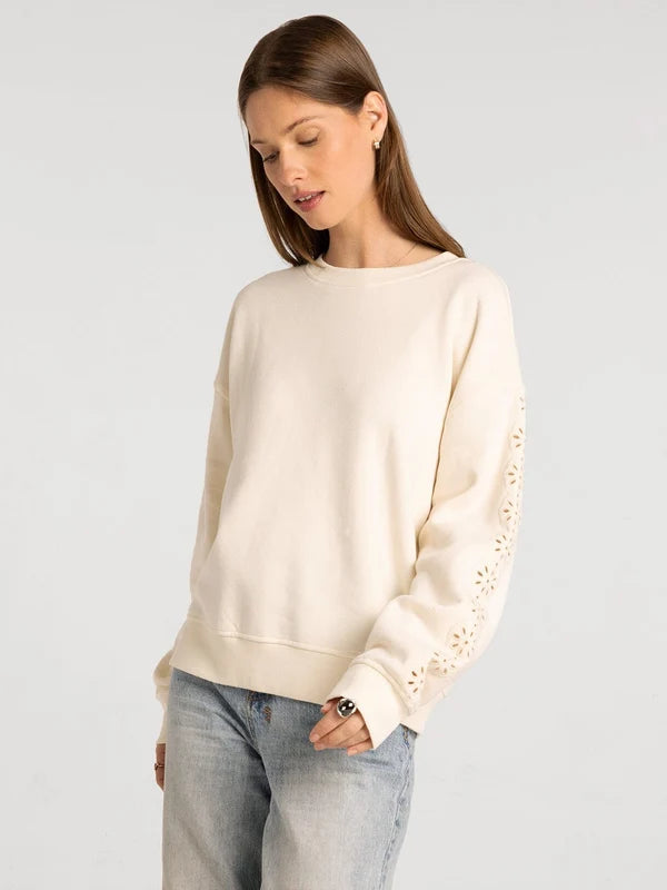 Marietta Top in eggnog — relaxed fit long sleeve cotton top, side view