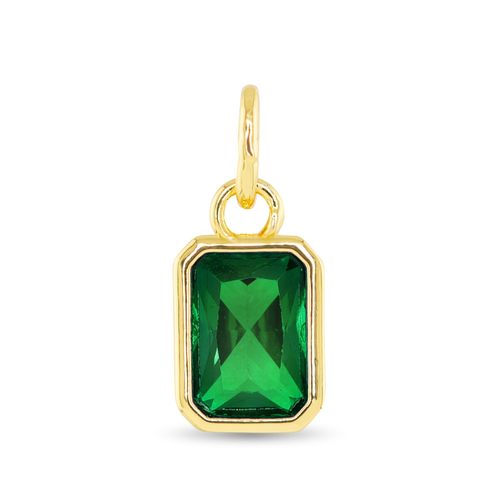 May birthstone charm with emerald-inspired green stone and 18K gold dipped setting