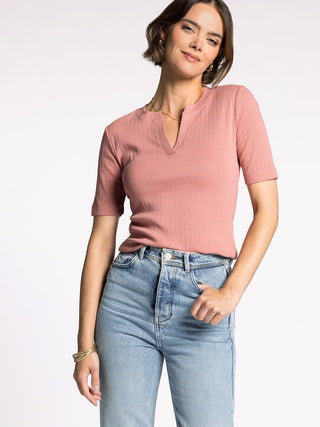 Sage V-Neck Pointelle Top