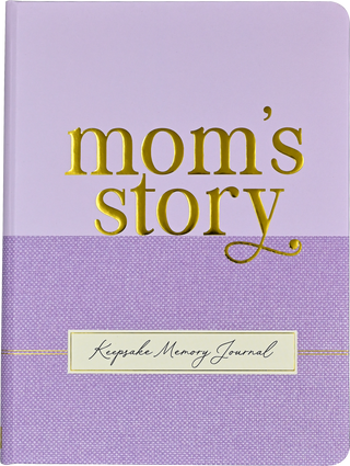 Mom's Story Memory Journal by Peter Pauper Press — an elegant hardcover guided keepsake journal with gold gilded page edges, archival 120 gsm paper, and thoughtful prompts for moms
