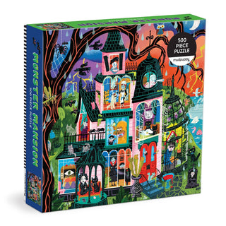 Monster Mansion 500-piece family puzzle by Chronicle Books — a spooky-fun haunted house illustration puzzle, 20x20 inches, for ages 8 and up

