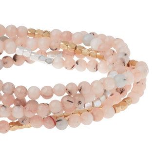 Morganite and black tourmaline wrap bracelet necklace with pink gemstone beads