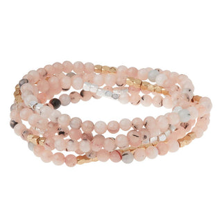 Morganite and black tourmaline wrap as a bracelet with pink gemstone beads