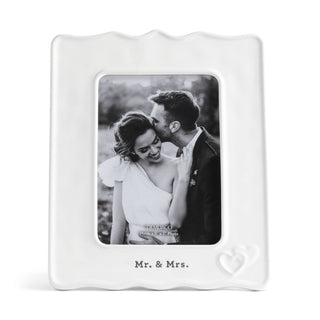 Mr & Mrs ceramic 5x7 picture frame by DEMDACO — a classic wedding and anniversary gift that arrives in a beautiful gift-ready box
