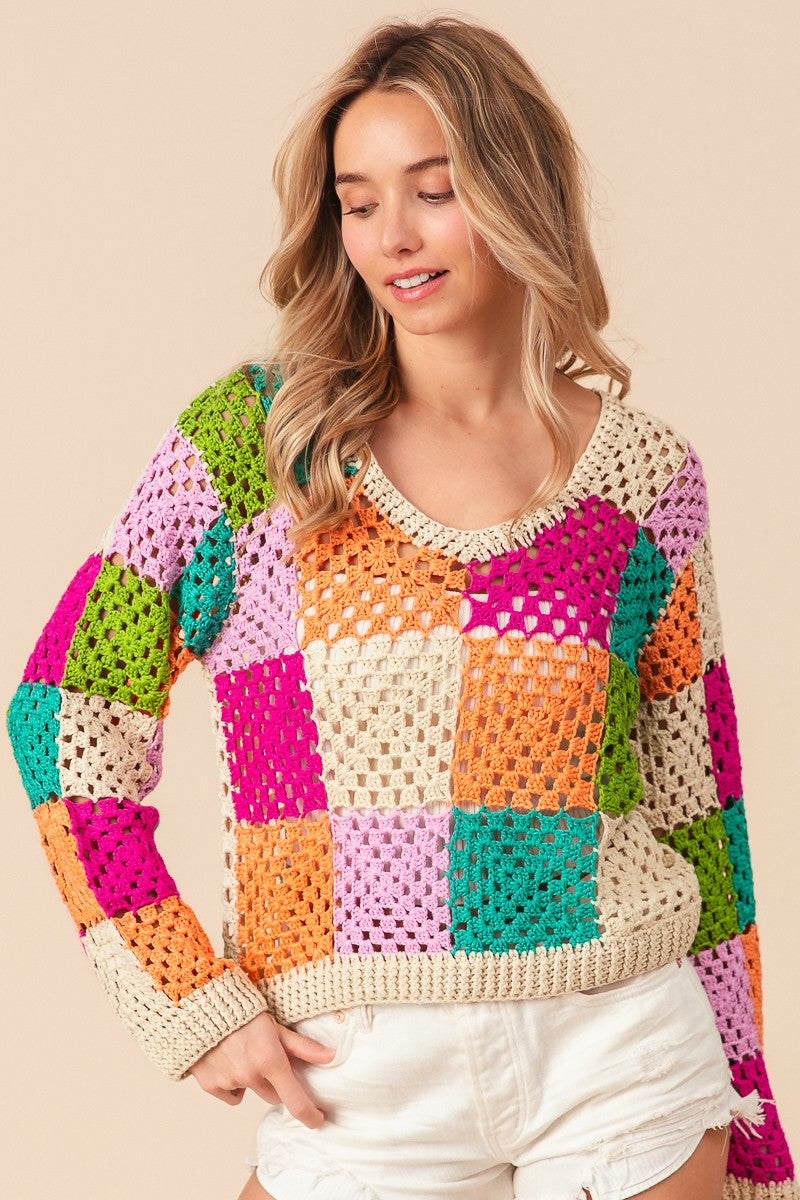 Multi Color Checker Sweater Top FINAL SALE