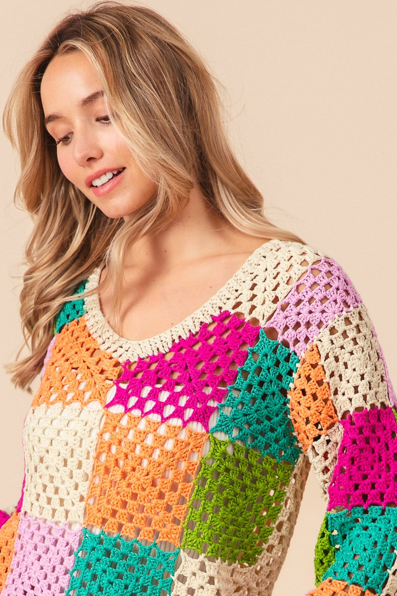 Multi Color Checker Sweater Top FINAL SALE