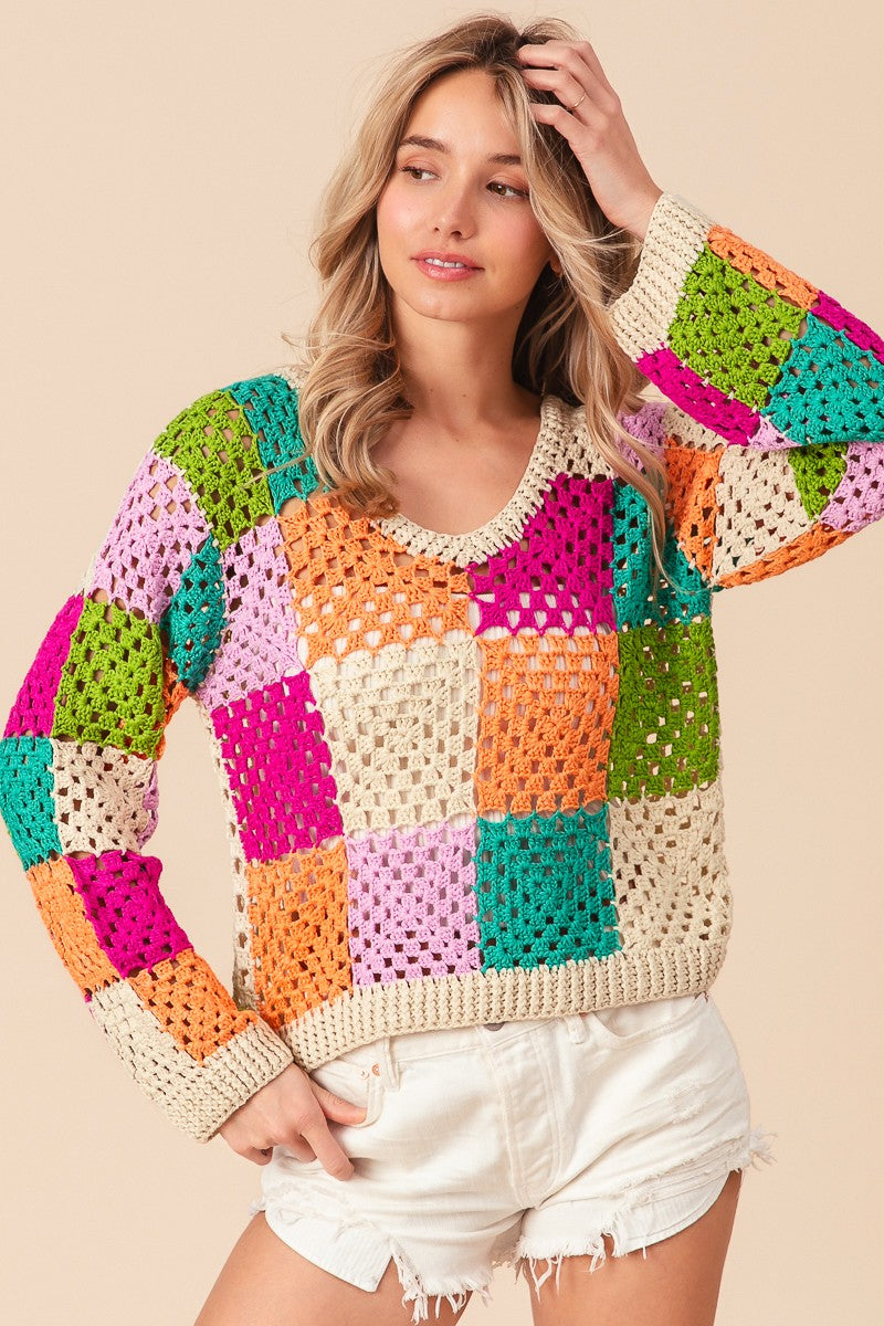 Multi Color Checker Sweater Top FINAL SALE