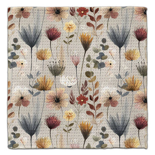 Muted Boho Puffy Flowers eco-friendly waffle weave washcloth featuring soft floral watercolor design in earthy tones