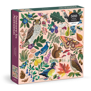 Nature in Autumn 500-piece puzzle by Galison — a vibrant visual glossary of fall flora, fauna, animals, and insects in autumn colors, published by Chronicle Books
