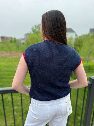 Navy American Flag Sweater Vest | Patriotic Knit Top FINAL SALE