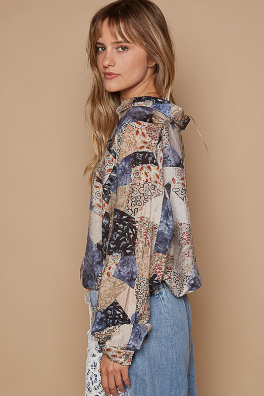 Multi Patterned Oversized Button Down Top