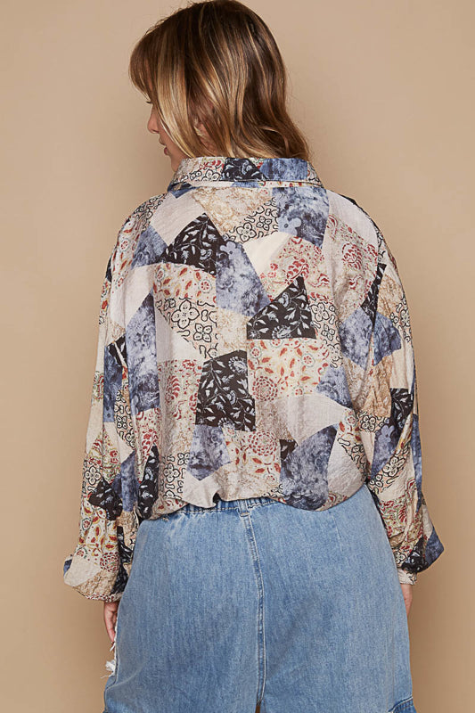 Multi Patterned Oversized Button Down Top