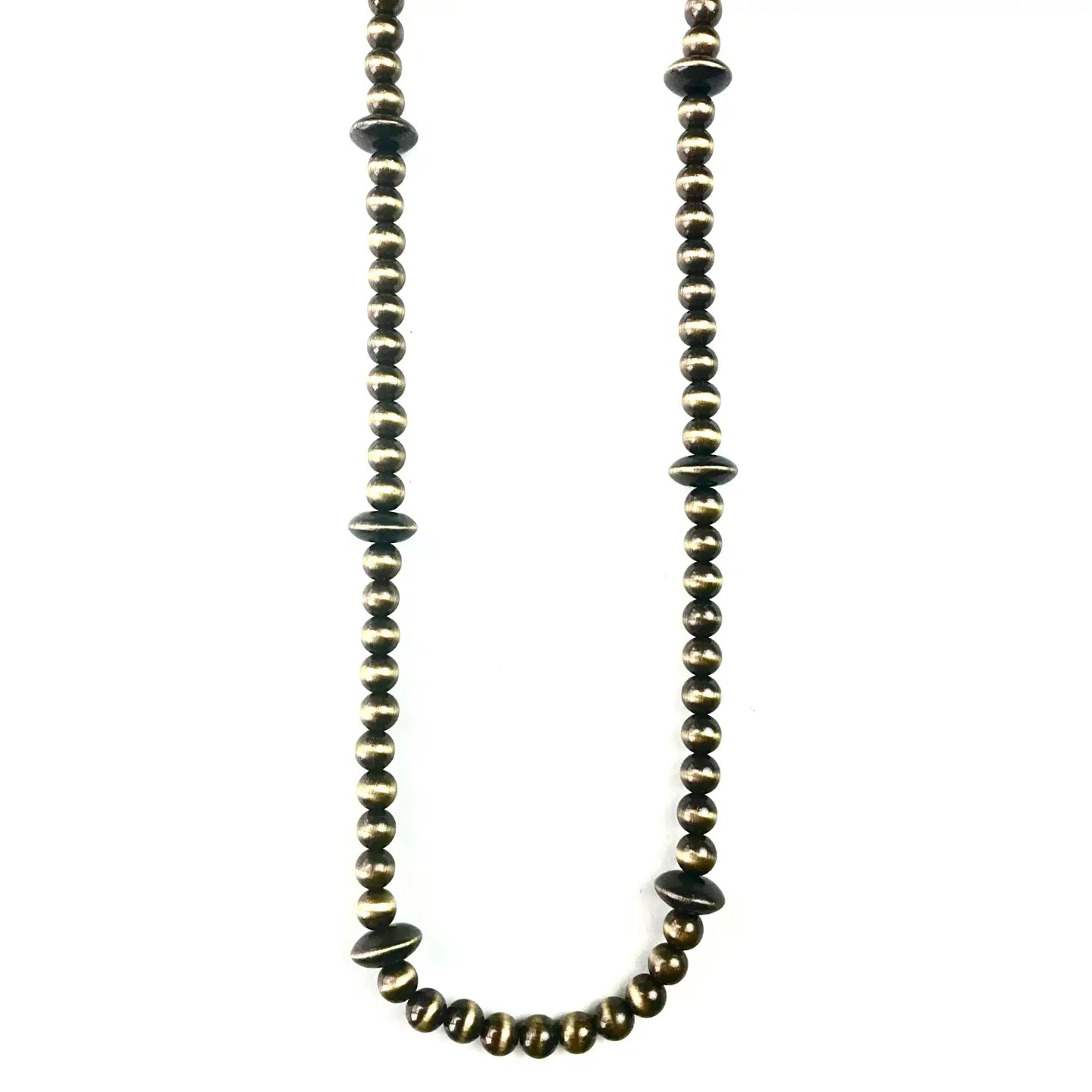 Antique Bronze Round & Saucer Faux Navajo Pearls Necklace