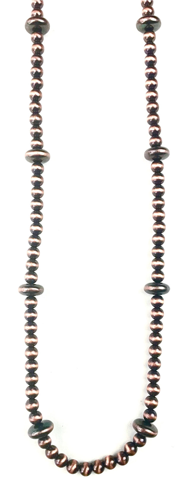 Antique Bronze Round & Saucer Faux Navajo Pearls Long