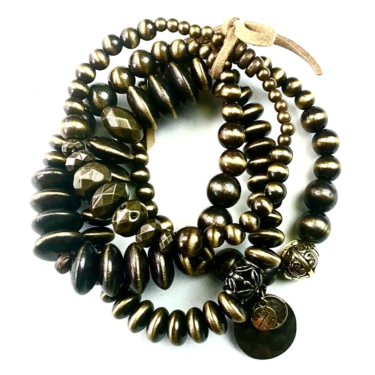 Antique Bronze Mixed Faux Navajo Pearls Stretch Bracelet