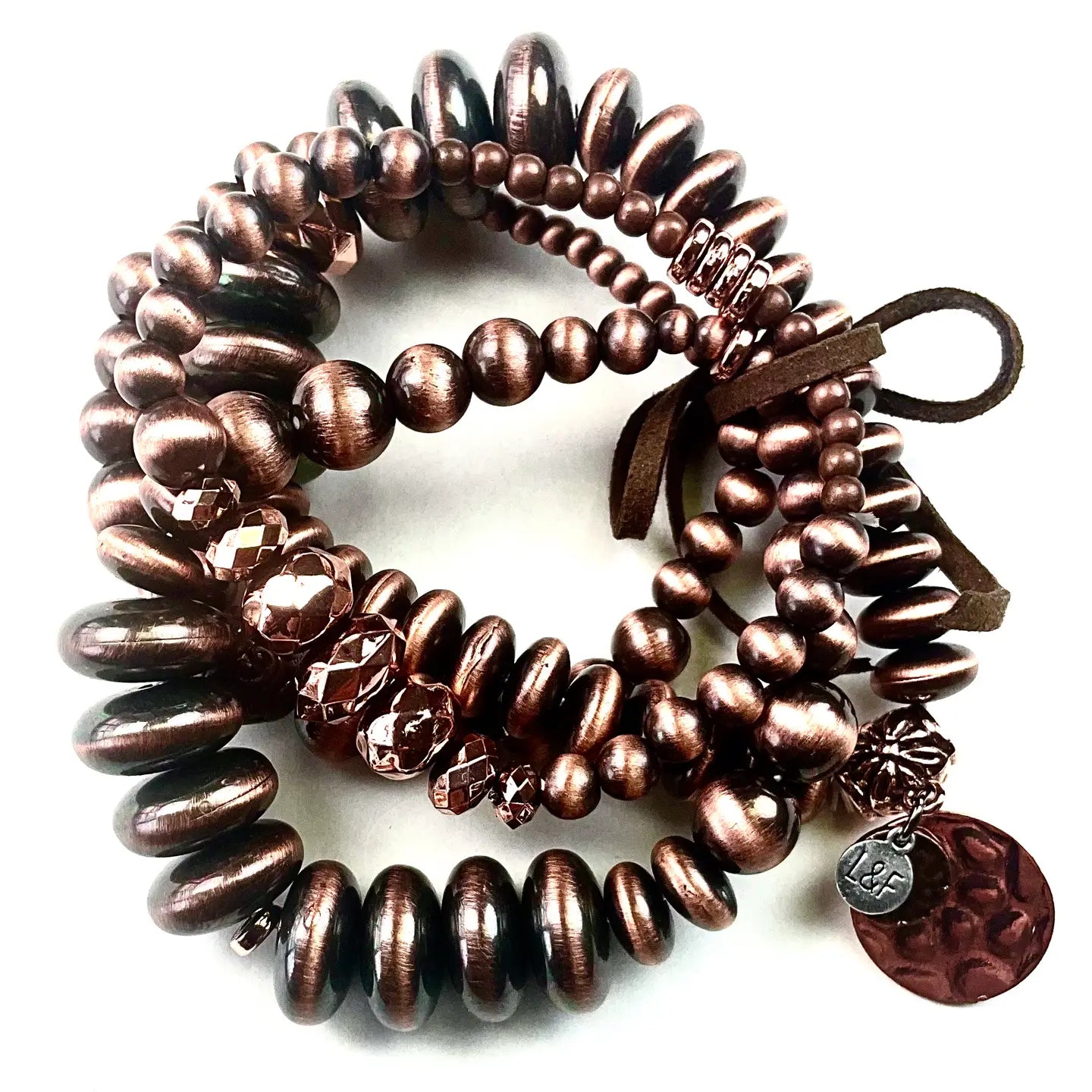 Antique Copper Mixed Faux Navajo Pearls Stretch Bracelet