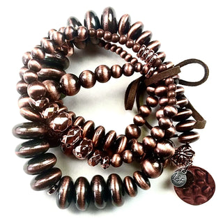 Antique Copper Mixed Faux Navajo Pearls Stretch Bracelet FINAL SALE