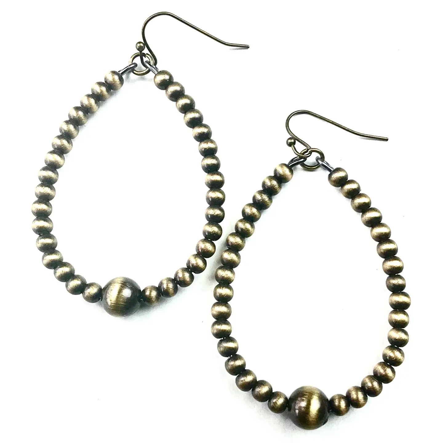 Faux Navajo Pearls Teardrop Earrings Antique Bronze