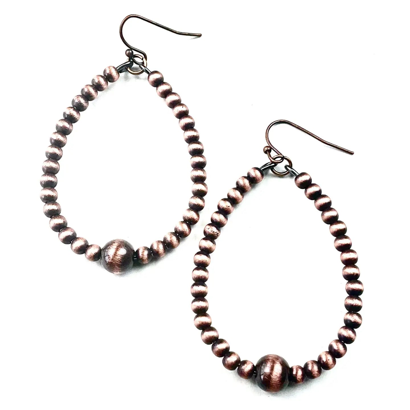 Antique Copper Faux Navajo Pearls Teardrop Earrings