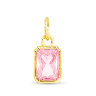 October birthstone charm with pink faceted stone and 18K gold dipped setting
