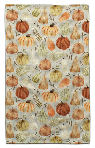 Oh my Gourd towel with pumpkins and gourds on a beige background