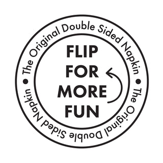 Drinks on Me original double-sided cocktail napkin graphic showing flip for more fun.