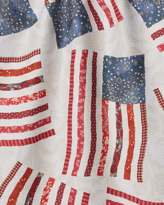 Patchwork Pride tea towel by Geometry, patriotic American flag kitchen towel with white background