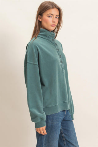 Women's Mineral Wash Button-Neck Pullover Sweatshirt