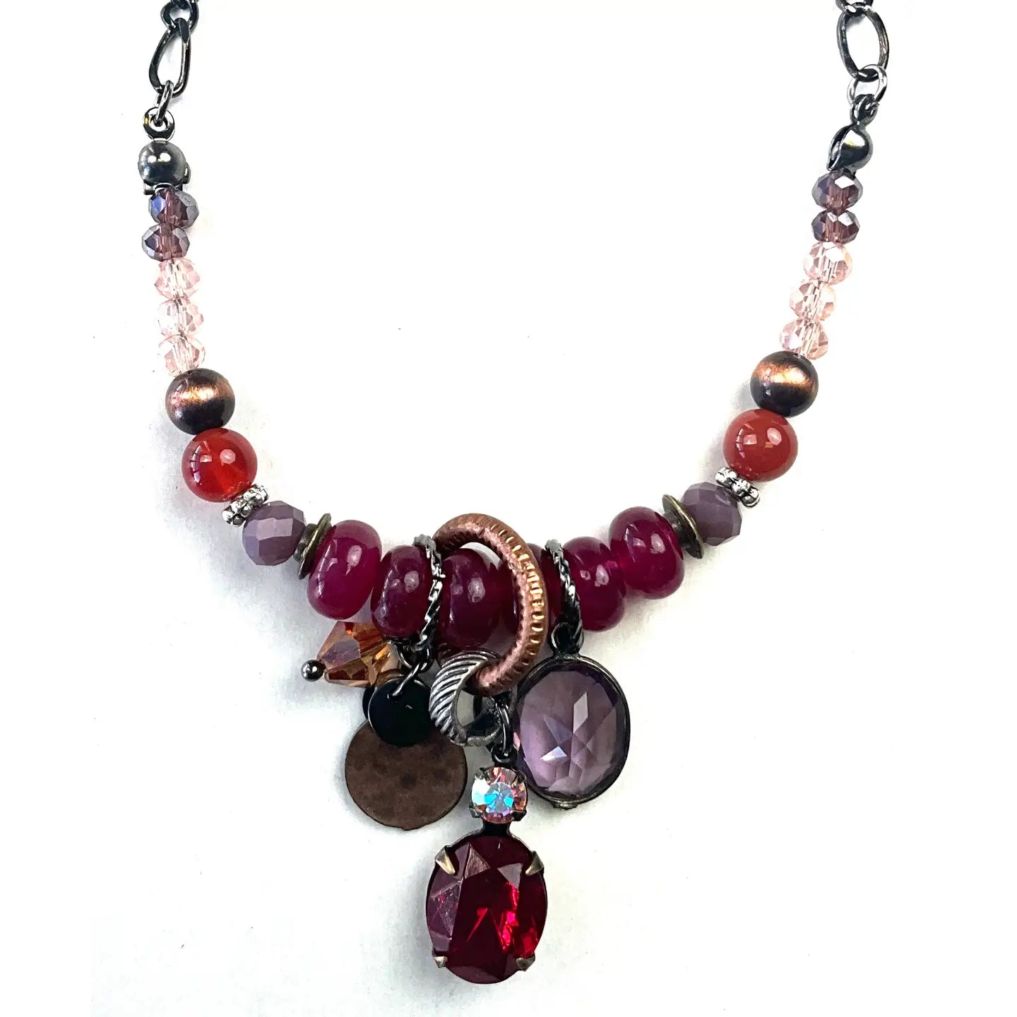 Short Beaded Chain Necklace w/ Center Cluster
