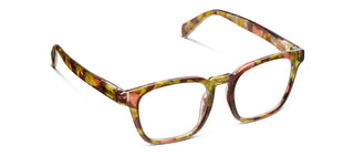 Peepers Latte Blue Light Reading Glasses in Earth Quartz featuring translucent square ombre frames with green, amber, rose, and brown tones.
