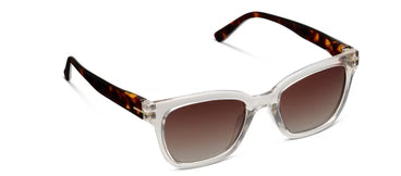 Peepers Sandy Polarized Sunglasses in Fog with tortoise temples featuring a soft square frame, polarized lenses, and UV400 protection.