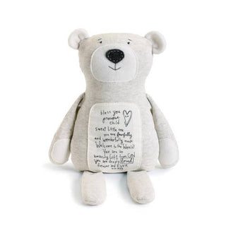 Poetic Threads Blessing Bear — soft ivory 13" teddy bear with embroidered faith-inspired blessing message by DEMDACO, a heartfelt baby gift for new parents
