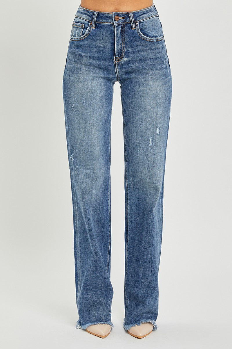 Risen High Rise Frayed Hem Jeans