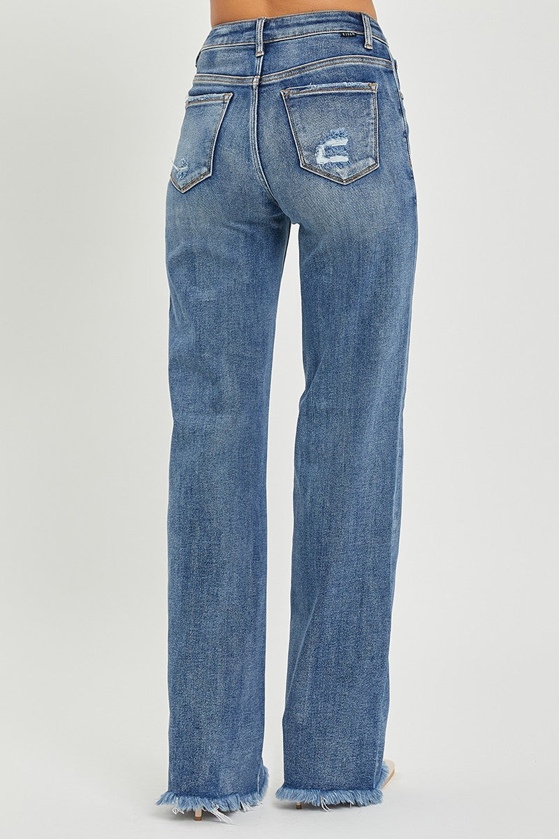 Risen High Rise Frayed Hem Jeans