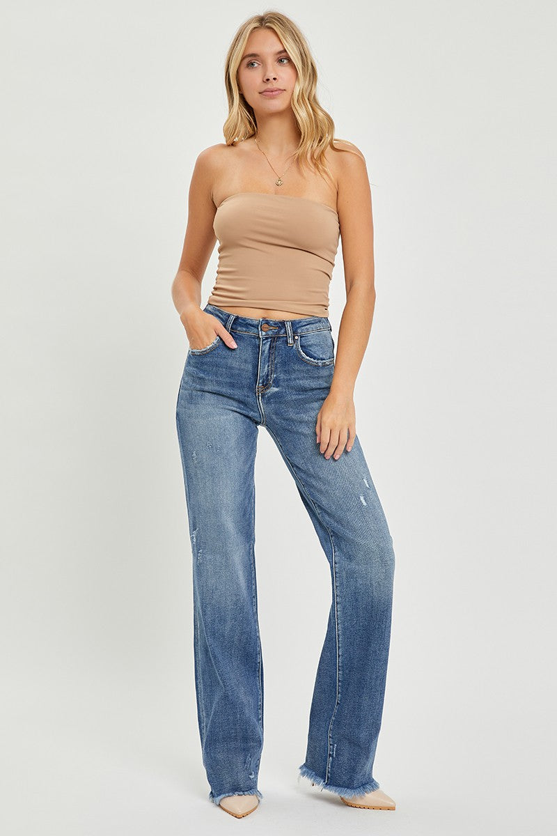 Risen High Rise Frayed Hem Jeans